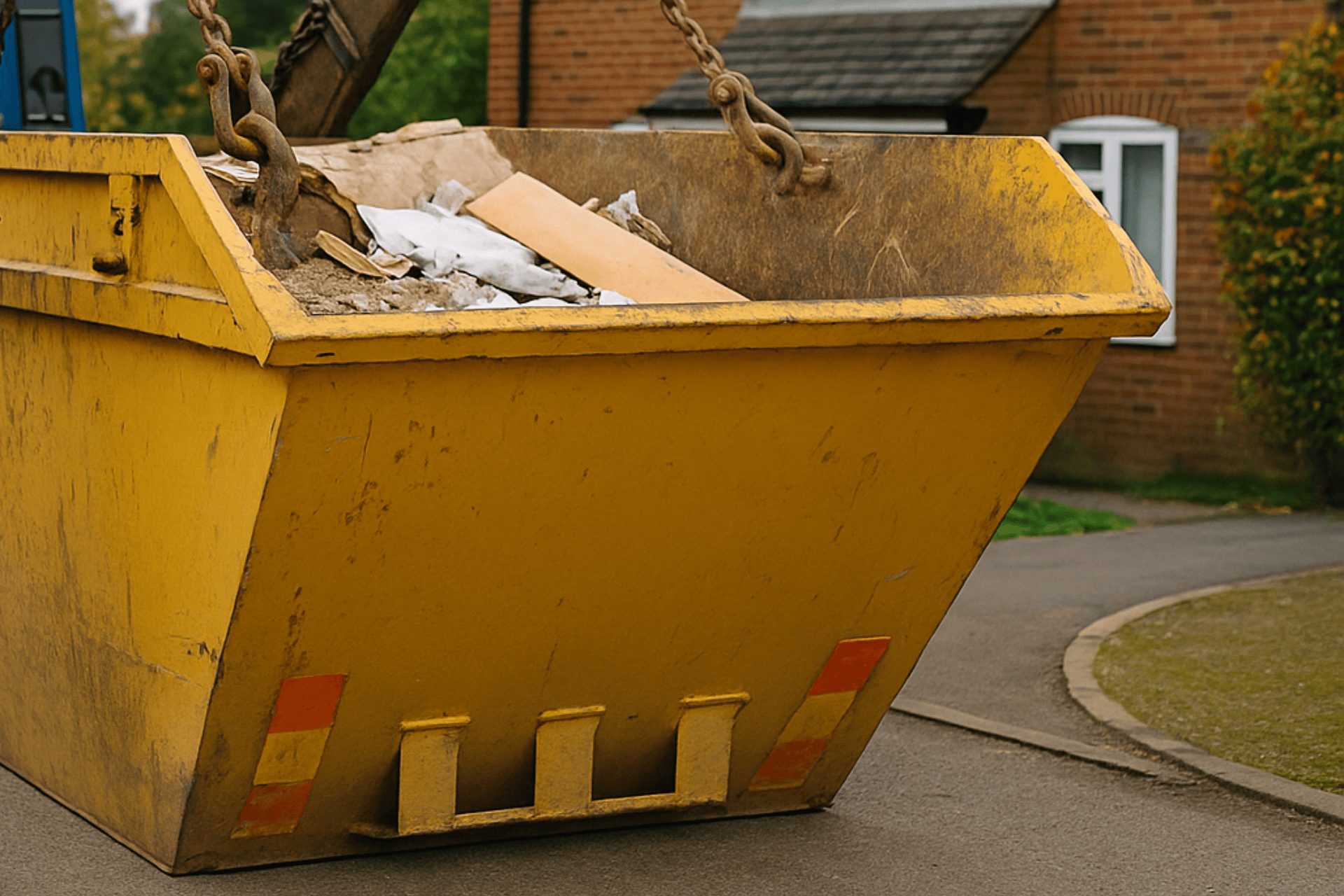 A 6 yard skip that has been hired in Swansea and is now being loaded onto the back of a lorry
